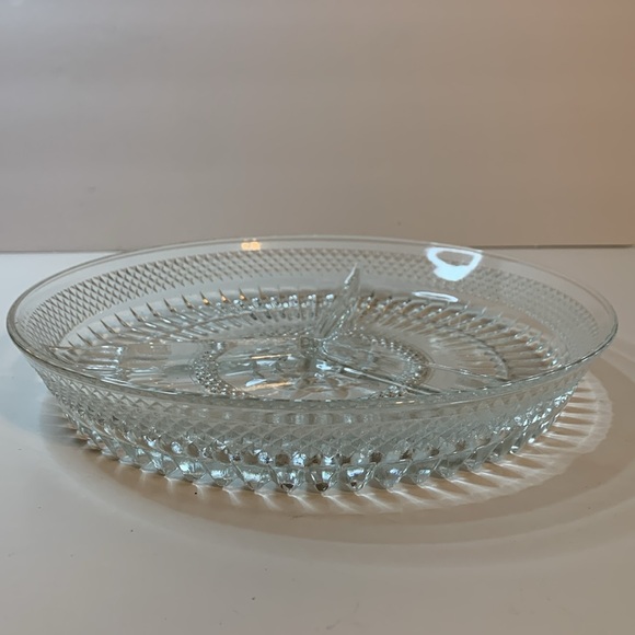 Cristallia Glass Relish Plate 3 Dividers Approximately 10 Inches Used - Picture 3 of 8